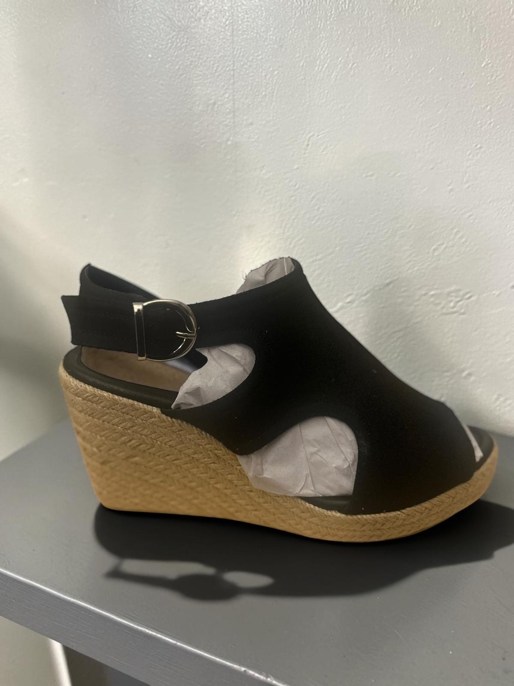 City Chic Black Cutout Wedge Sandal with Buckle